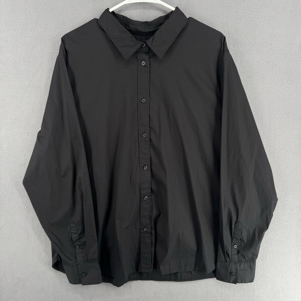 Gap Long Sleeve Slim Shirt Button Down Mens XXL Black Neutral Basic‎